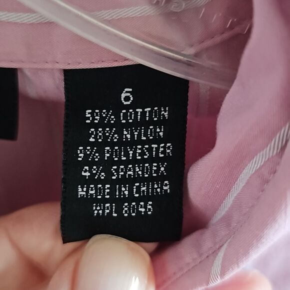 INC Stretch Button Down Shirt, Pink w/White Stripes, Size 6 - Picture 4 of 4